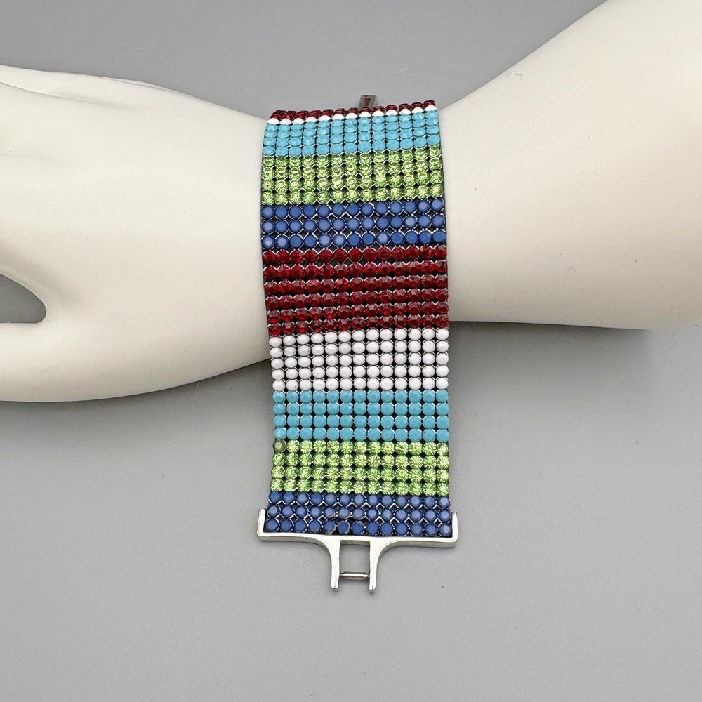 SWAROVSKI Crystal Wide Band Bracelet Multicolor 7 in Suede Backed Signed